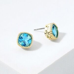 14KGP Blue Stud Earrings Set In Gold